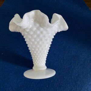 Fenton Mini Hobnail Milk Glass Scalloped Edge Trumpet Vase